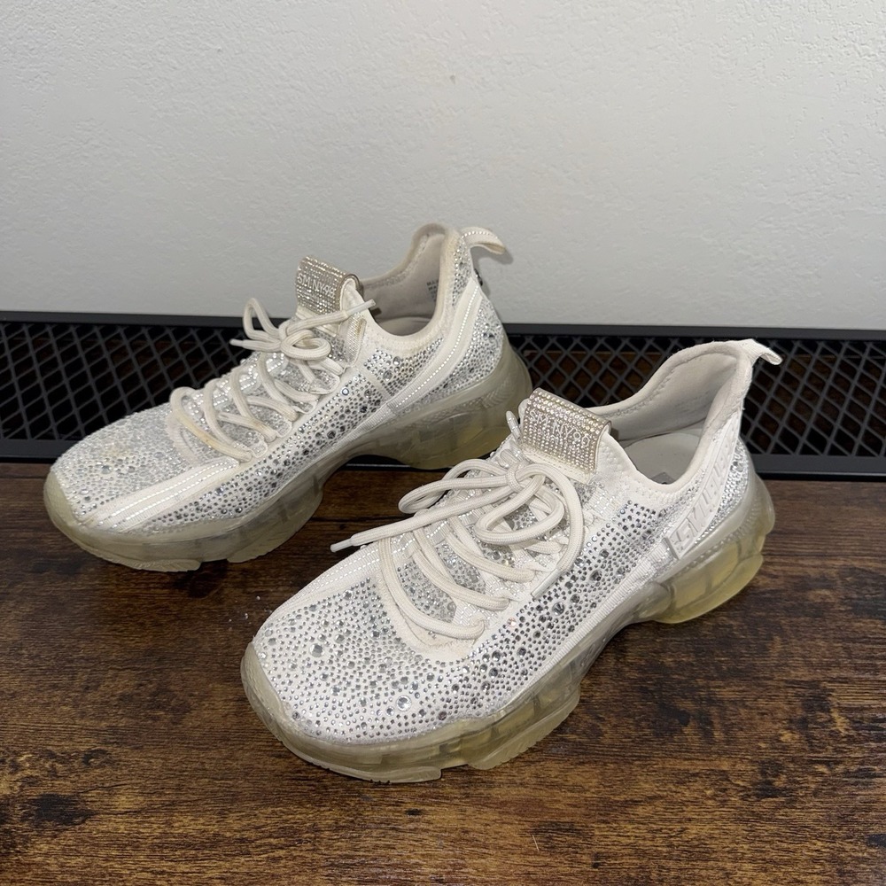 Steve Madden SM NY90 Maxima-R Rhinestone Women Size 10M White See Pics